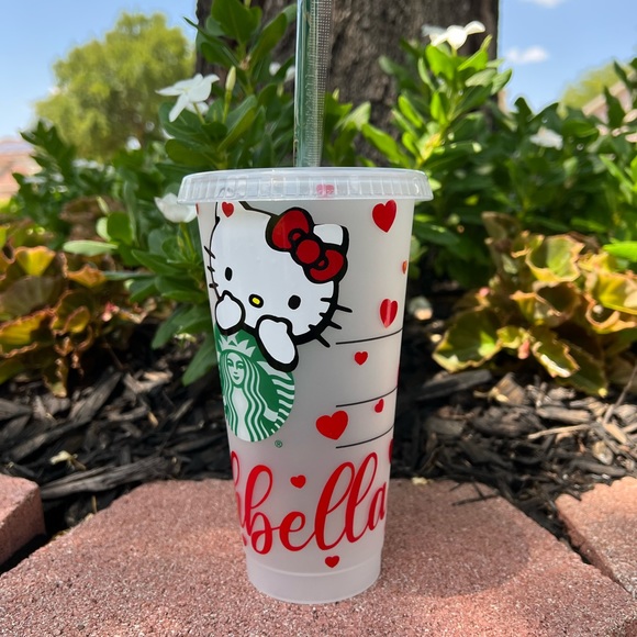 Hello kitty red hearts and personalized name Starbucks reusable venti cold cup - Picture 2 of 5